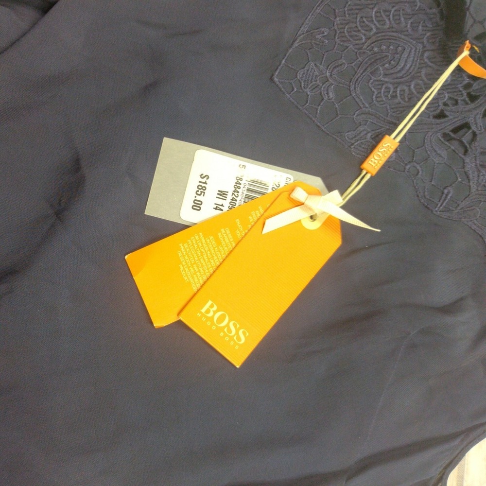 Hugo Boss Orange Navy Blue Crochet Lace Trim Sleeveless Top NWT - Picture 8 of 9